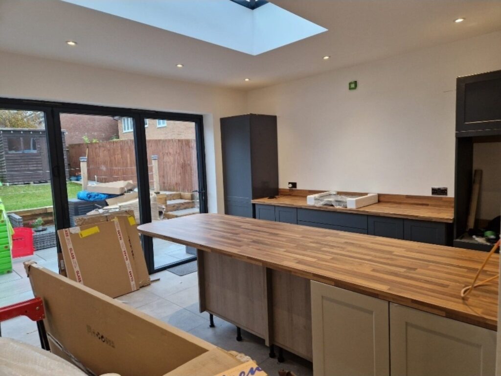 Kitchen installation within the extension