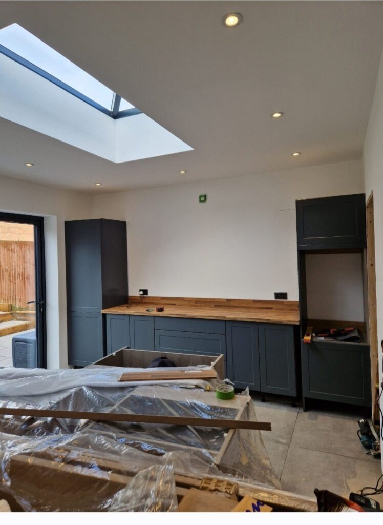 Kitchen area with large rooflight